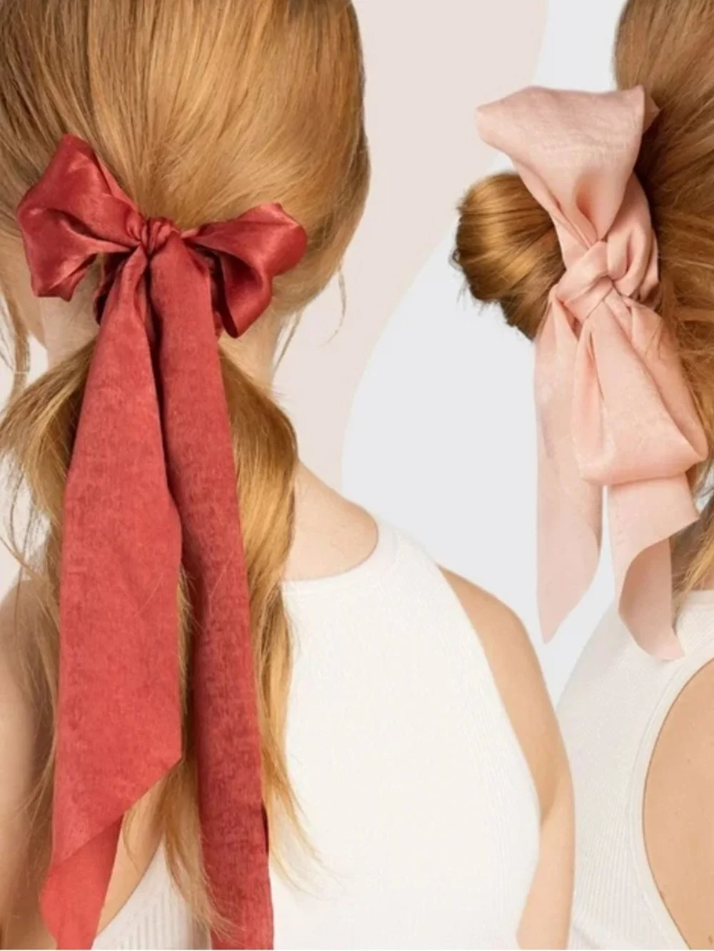 Kitsch Satin Bow Scrunchie Set in Blush and Mauve